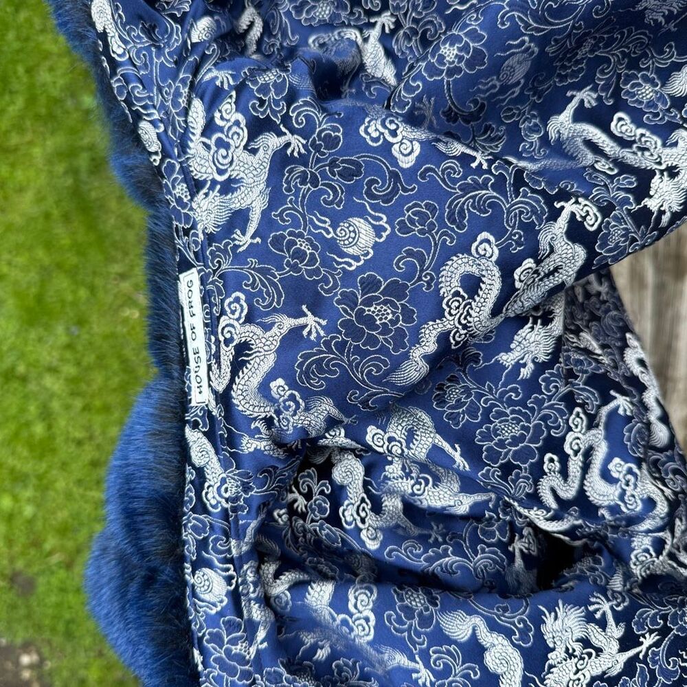Handmade Blue Fur Trim Cropped Jacket & Dragon Mini Skirt Set Y2K Cyber Fairy Gr - Picture 9 of 11